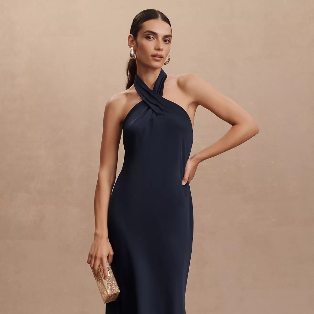 BHLDN Ruby Twist Halter Satin Gown Size 4 Midnight
